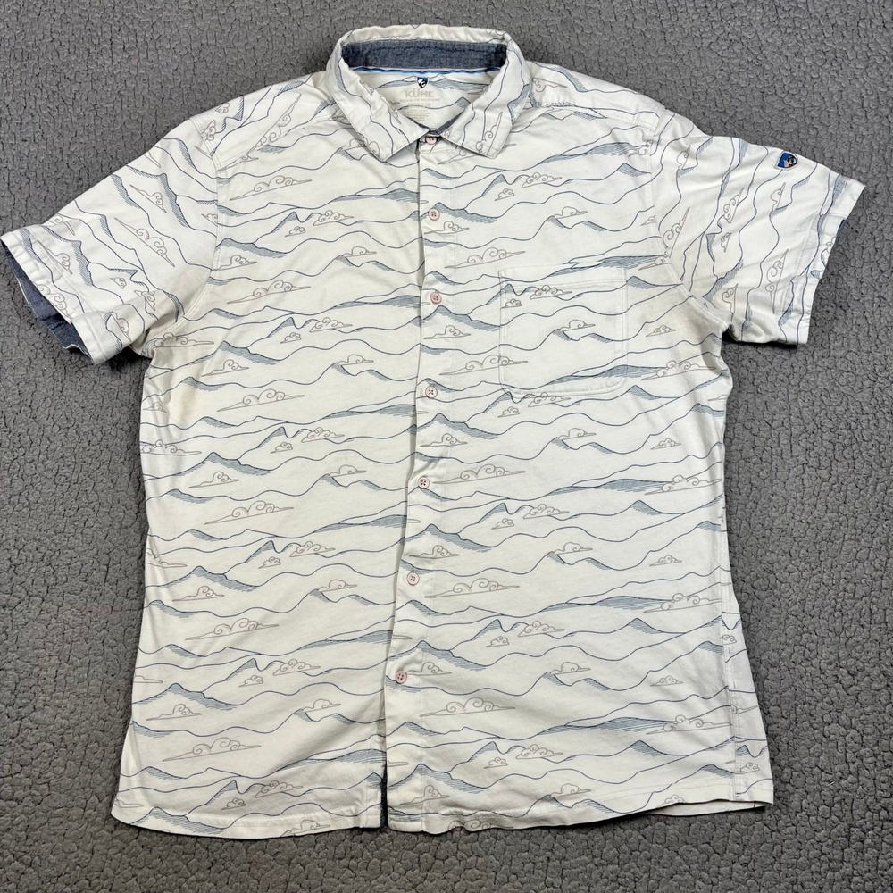 KUHL Shirt Men M Short Sleeve Mountains Cream Outdoor Casual